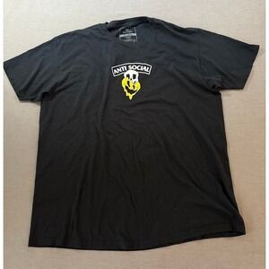 Red Eight Anti Social Smiley Face Graphic T Shirt Black XL Short Sleeve.